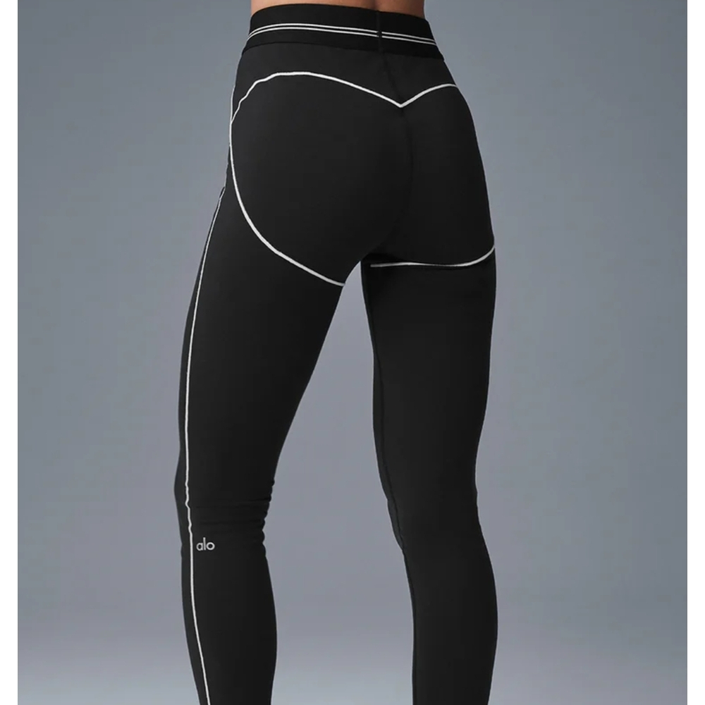 ALO Yoga Black Leggings and Bra with White Accents